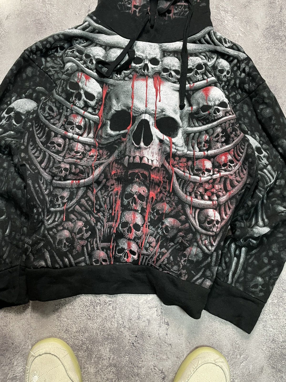 Band Tees Crazy ALLPRINT vintage 90s Skull AOP affliction style hoodie Size US S / EU 44-46 / 1 - 3 Thumbnail