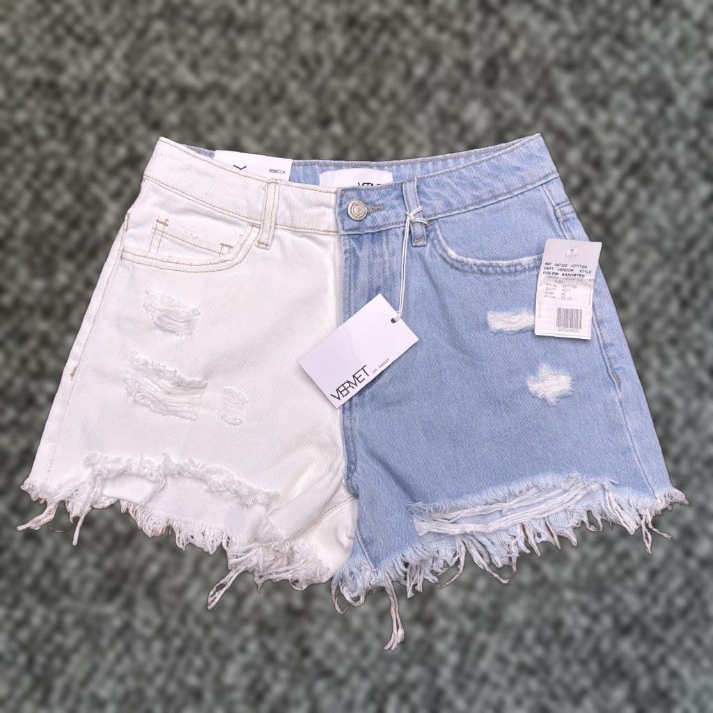 Denime Vervet Denim Cut-Off Shorts Womens XS Blue 100% Cotton Stretch Pocket 5-Pocket High Rise Button Zip Regular Bohemian Summer/Travel/Casual New Size 26" / US 2 / IT 38 - 1 Thumbnail