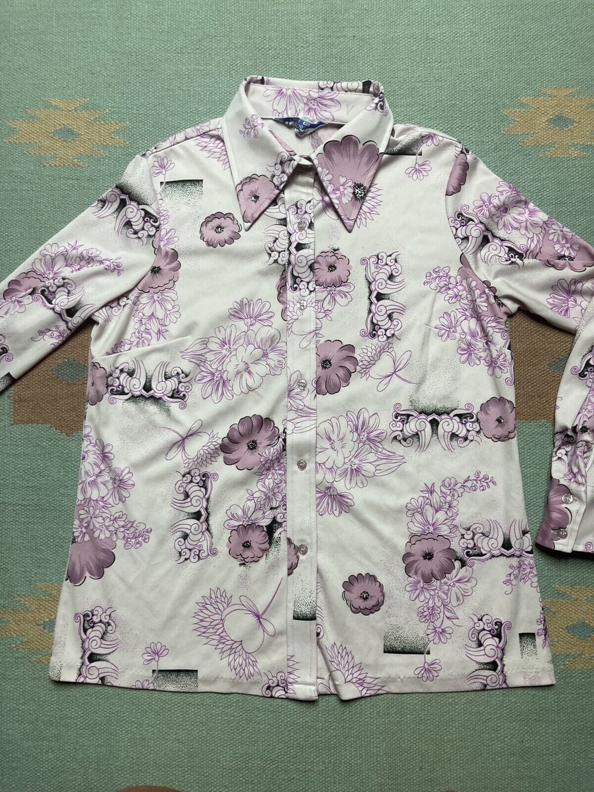 Vintage 70s polyester disco shirt ship n shore flowers dagger 40 Size L / US 10 / IT 46 - 2 Thumbnail