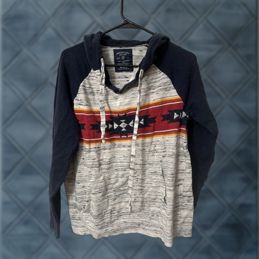 American Eagle Outfitters AMERICAN EAGLE Aztec Print Hoodie Sweater Medium Mens Pullover Hooded Casual Knit Multicolor Cotton Blend Polyester Size US M / EU 48-50 / 2 - 1 Thumbnail