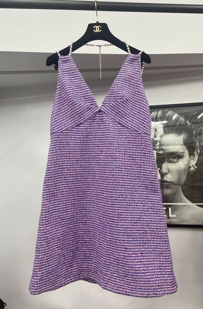 Chanel Chanel 23P purple tweed pearl suspender dress Size S / US 4 / IT 40 - 1 Thumbnail