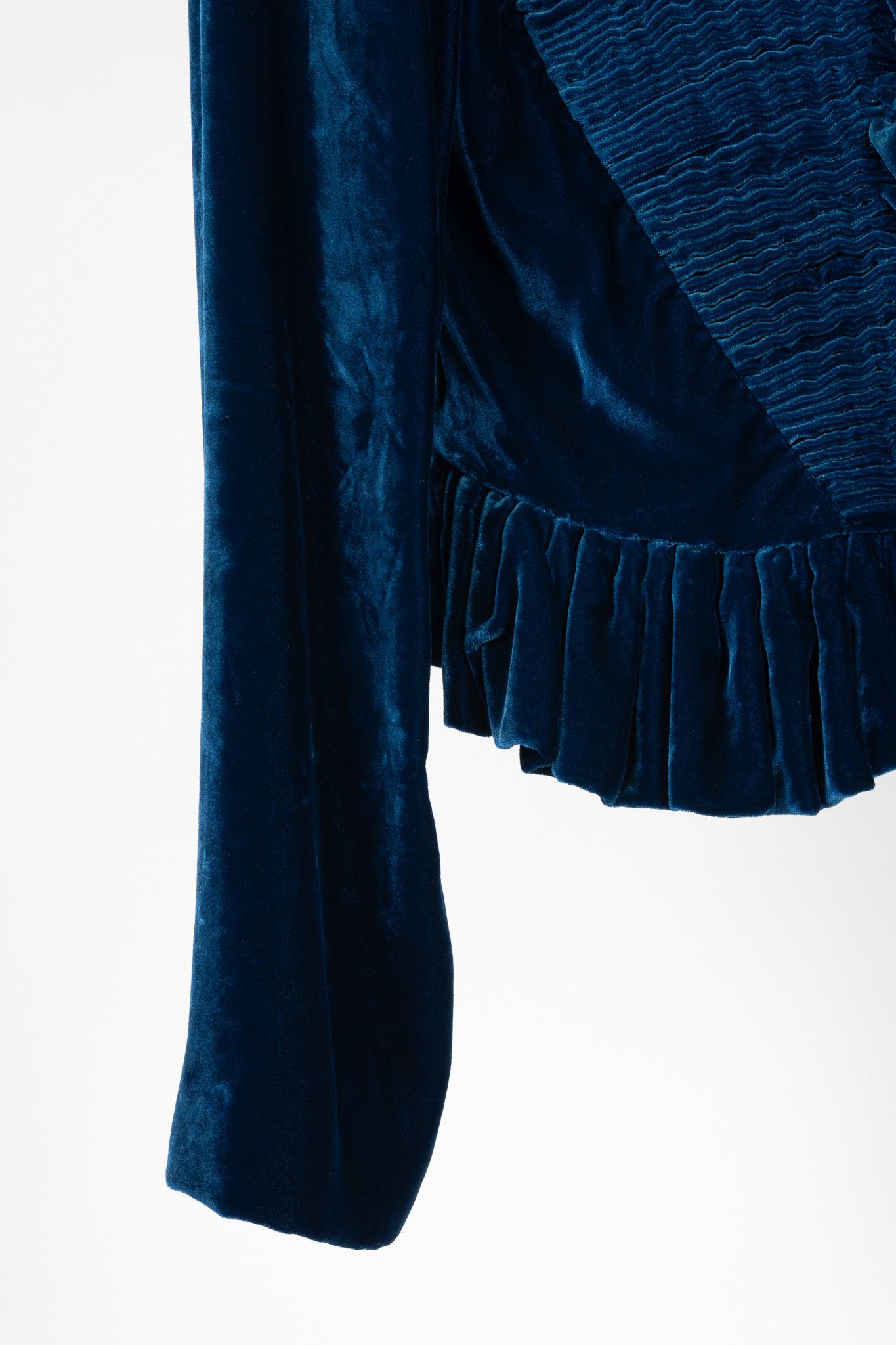 Tom Ford Tom Ford AW11 Blue Velvet Pleated Ruffle Peplum Jacket Size L / US 10 / IT 46 - 6 Thumbnail