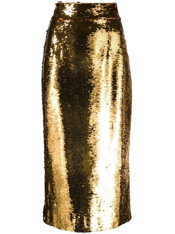 Dolce & Gabbana Dolce & Gabbana Sequin-Embellished Pencil Skirt In Gold Size 28" / US 6 / IT 42 - 1 Thumbnail