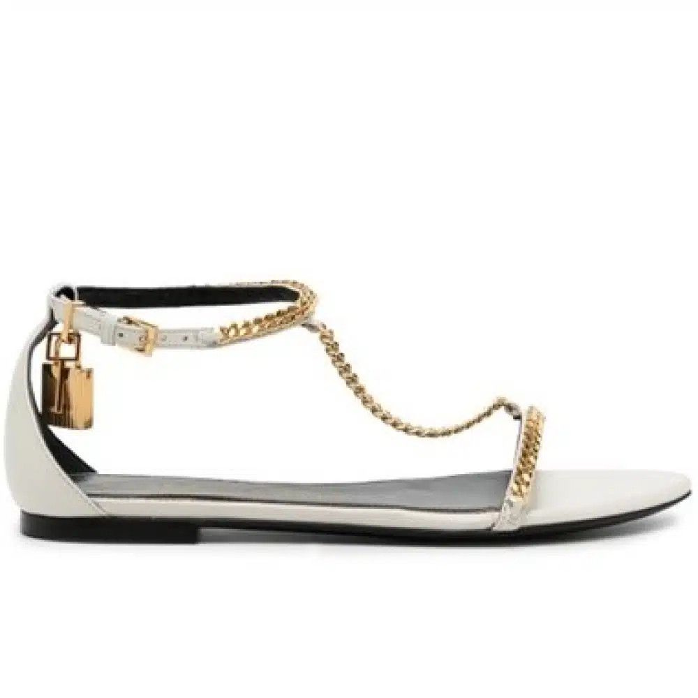 Tom Ford o1loc1c0325 W3218 Leather Chain Flat Sandals in White Size US 8.5 / IT 38.5 - 1 Thumbnail