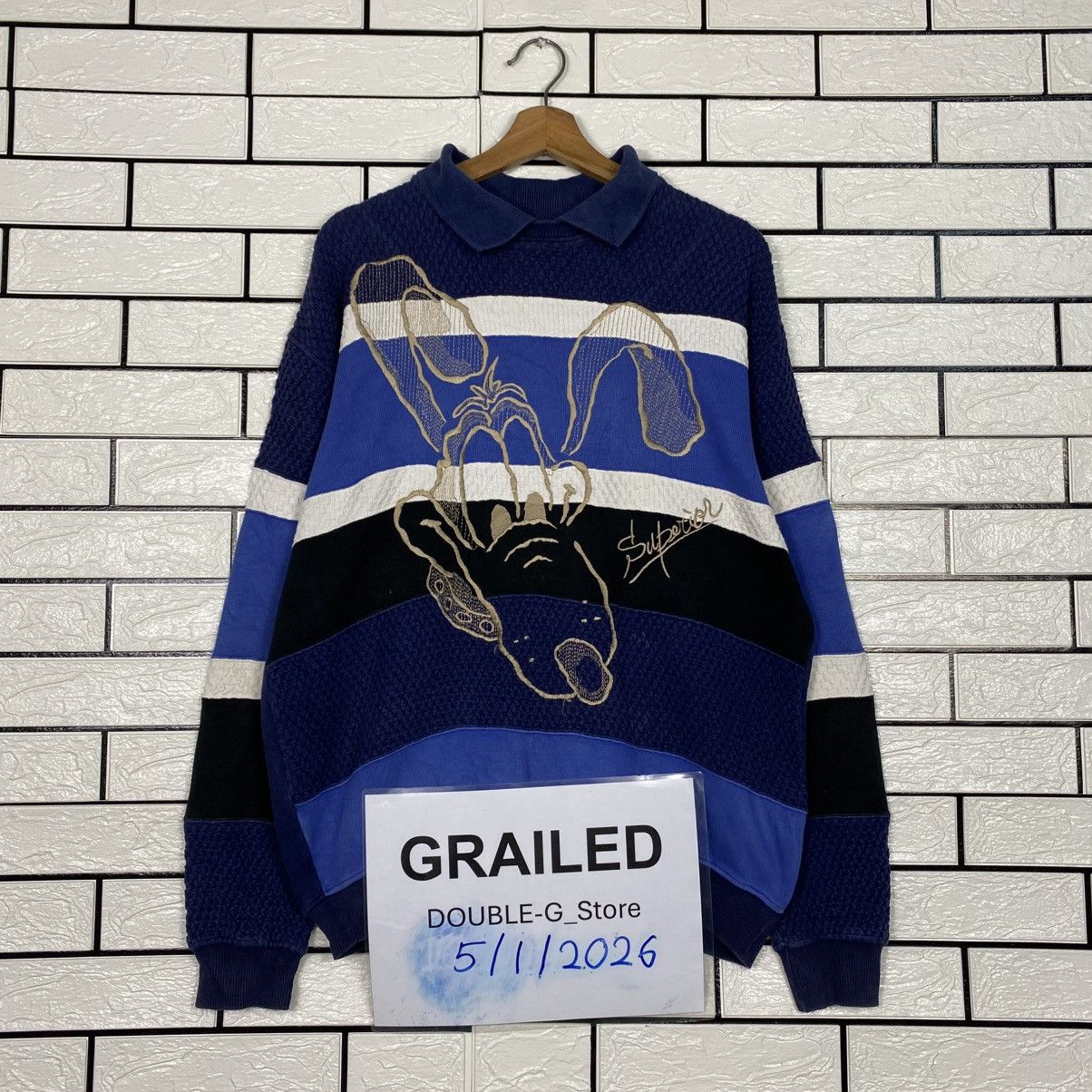 Japanese Brand 📌Vintage Collar Sweatshirt Superior Striped Cartoon Design Size US S / EU 44-46 / 1 - 1 Thumbnail