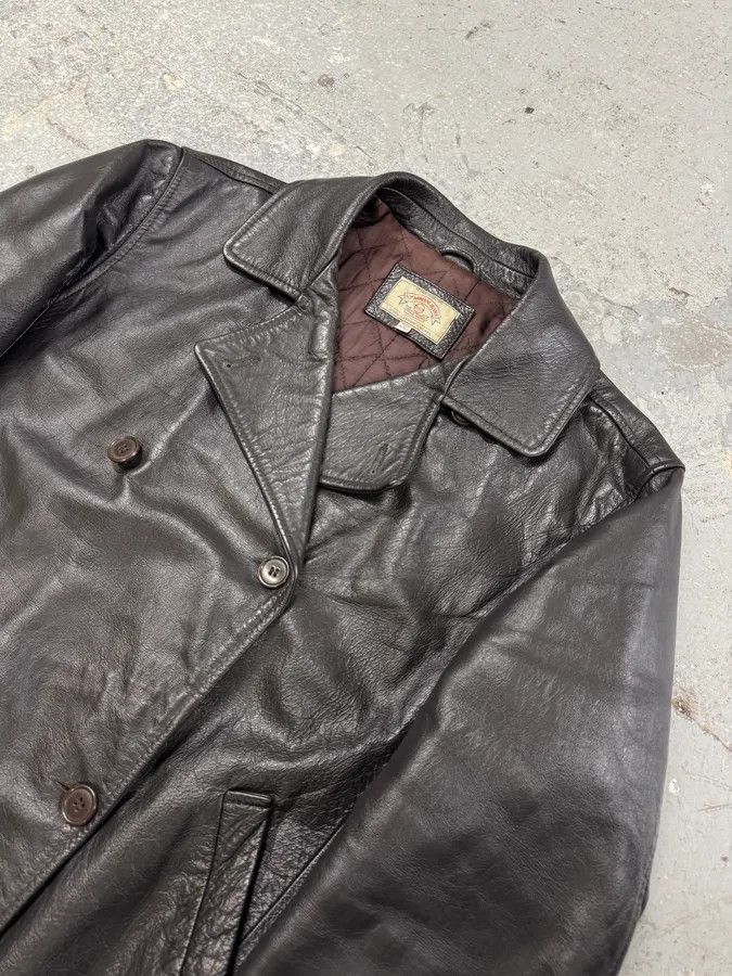 Armani × Designer × Vintage 2000s Armani Brown Buttoned Leather Jacket Size US S / EU 44-46 / 1 - 2 Thumbnail