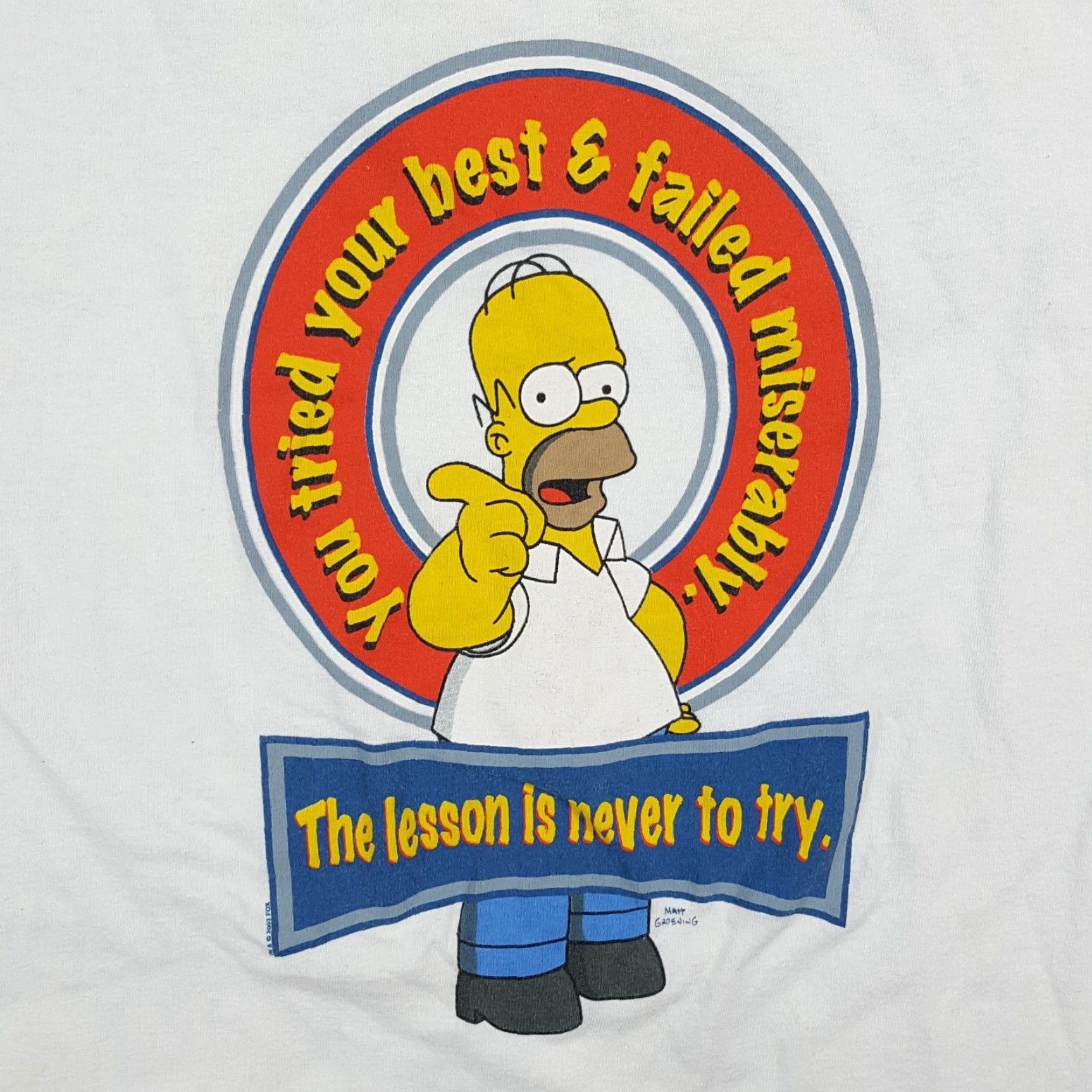 Fruit Of The Loom VINTAGE Fruit of the Loom The Simpsons Homer Fail T-Shirt Size Small White 90s Retro Cartoon Mens Size US S / EU 44-46 / 1 - 2 Thumbnail