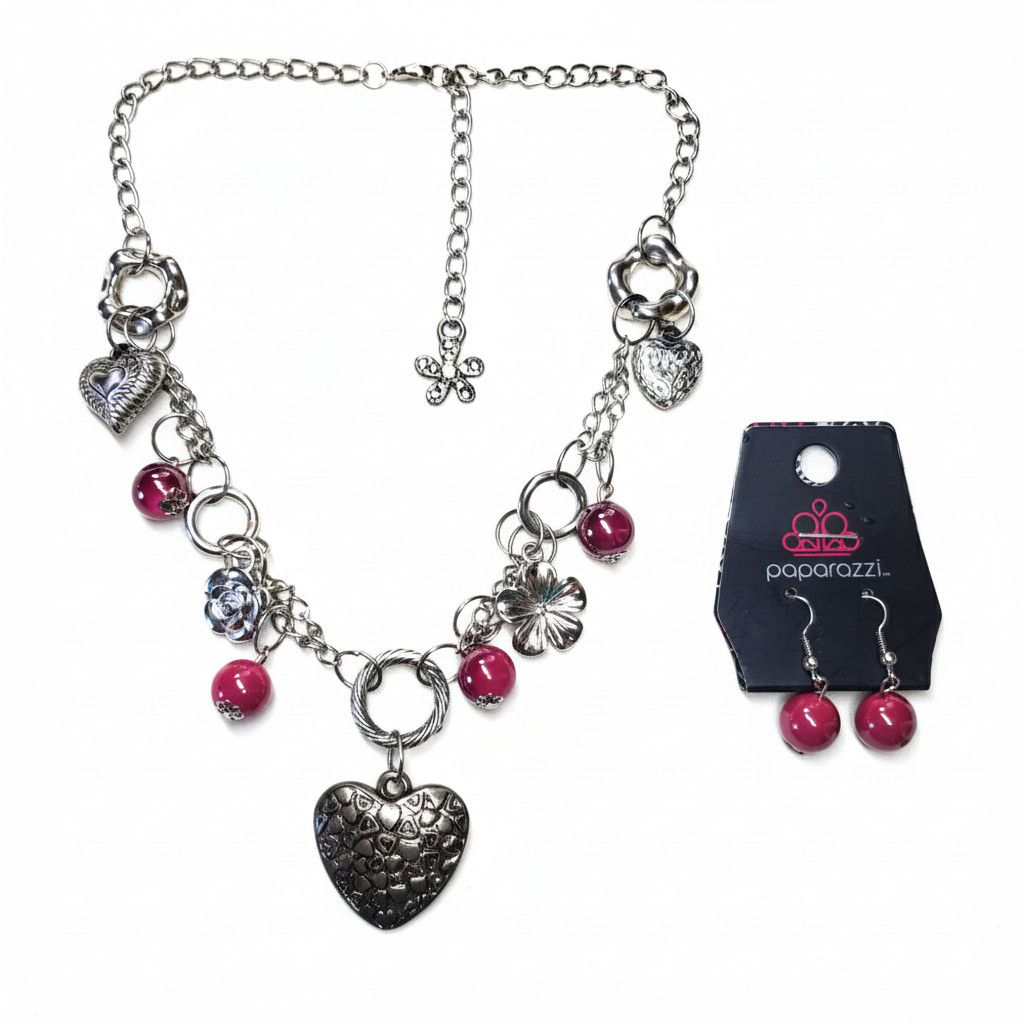 Other Paparazzi Set 16-18" Necklace Earrings Hearts Flowers Charm Size ONE SIZE - 6 Thumbnail