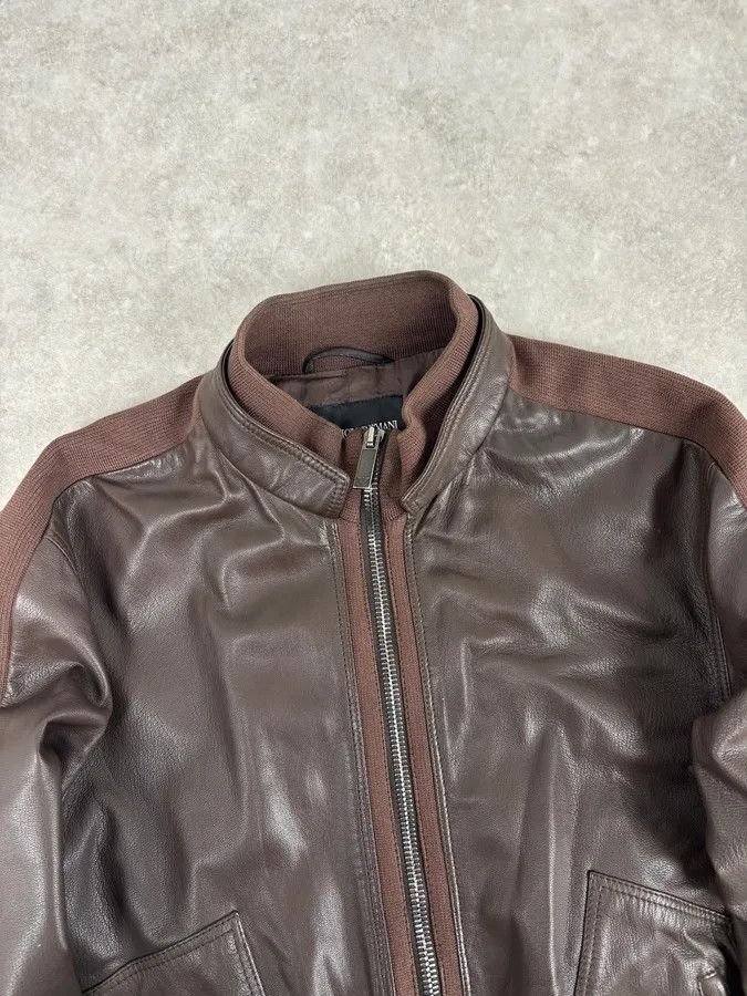 Emporio Armani SS2008 Emporio Armani Brown Lined Leather Biker Jacket Size US L / EU 52-54 / 3 - 4 Thumbnail