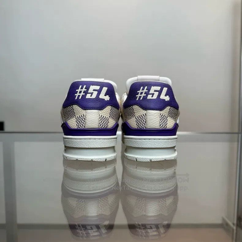 Louis Vuitton Louis Vuitton Trainer white and purple checkerboard shoes Size US 8.5 / EU 41-42 - 7 Thumbnail