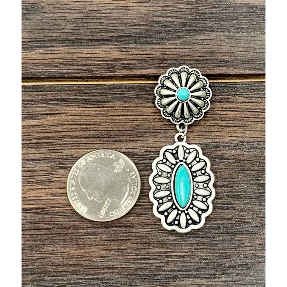 Other Concho Turquoise Brass Post Earrings 2.2 Inches Long Antique Size ONE SIZE - 4 Thumbnail