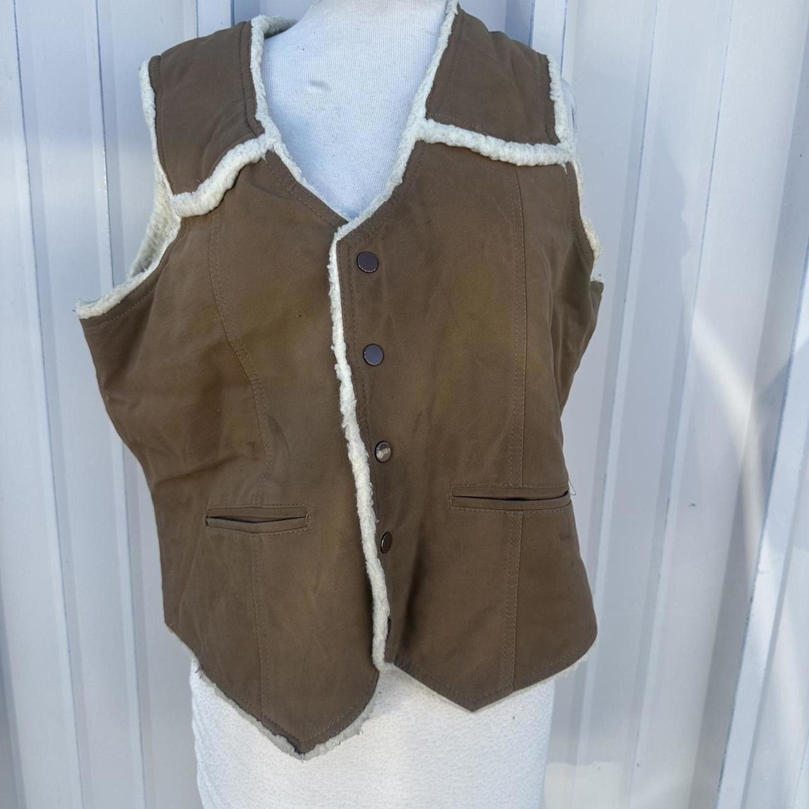 Sears Brown leather vest with fur trim #leatherjacket Size US XL / EU 56 / 4 - 6 Thumbnail