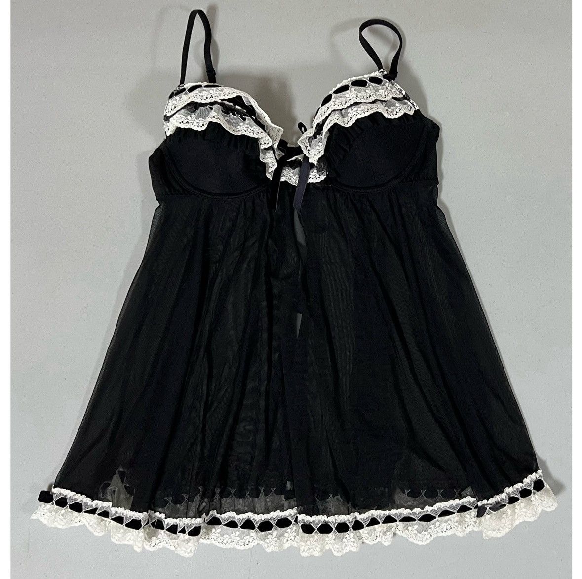Vintage Black Ruffle Sheer Nightie Lingerie Nightgown Dress Size S 🖤 Size S / US 4 / IT 40 - 1 Thumbnail