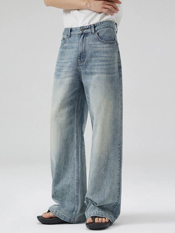 Jean Men's versatile washed blue distressed trendy jeans Size US 32 / EU 48 - 1 Thumbnail