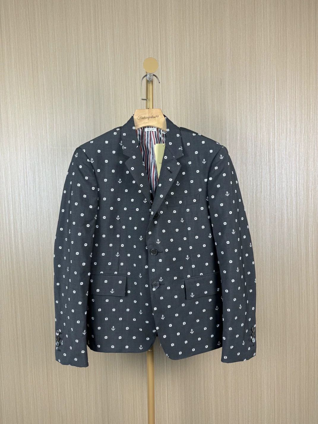 Thom Browne gray anchor polka dot suit jacket Size US M / EU 48-50 / 2 - 1 Thumbnail