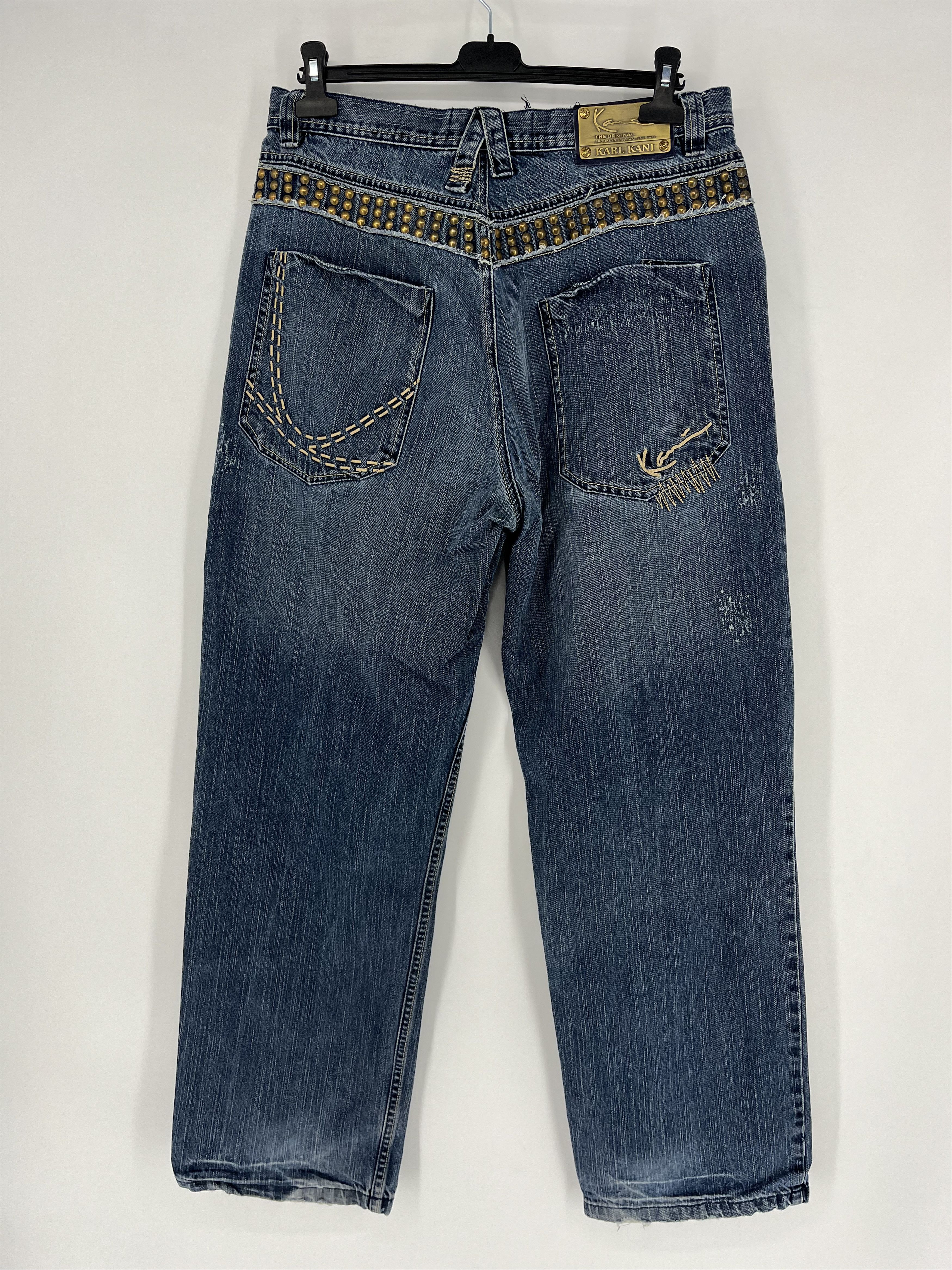Japanese Brand Vintage Karl Kani Baggy Rap Jeans Rivet Stud Big Logo Size34 Size US 34 / EU 50 - 7 Thumbnail