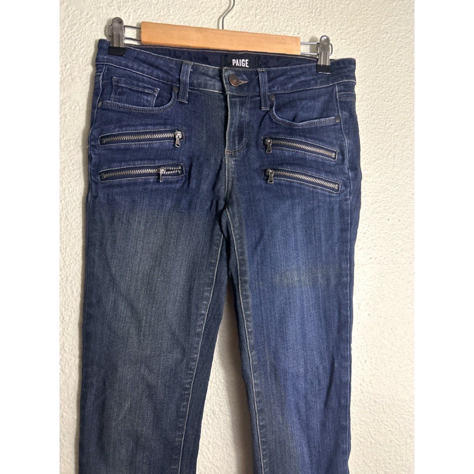 Paige Paige Womens Jeans Edgemont Crop Zipper Blue Dark Wash 28x26 Skinny Stretch Low Rise Regular Womens Jeans Size 28" / US 6 / IT 42 - 3 Thumbnail