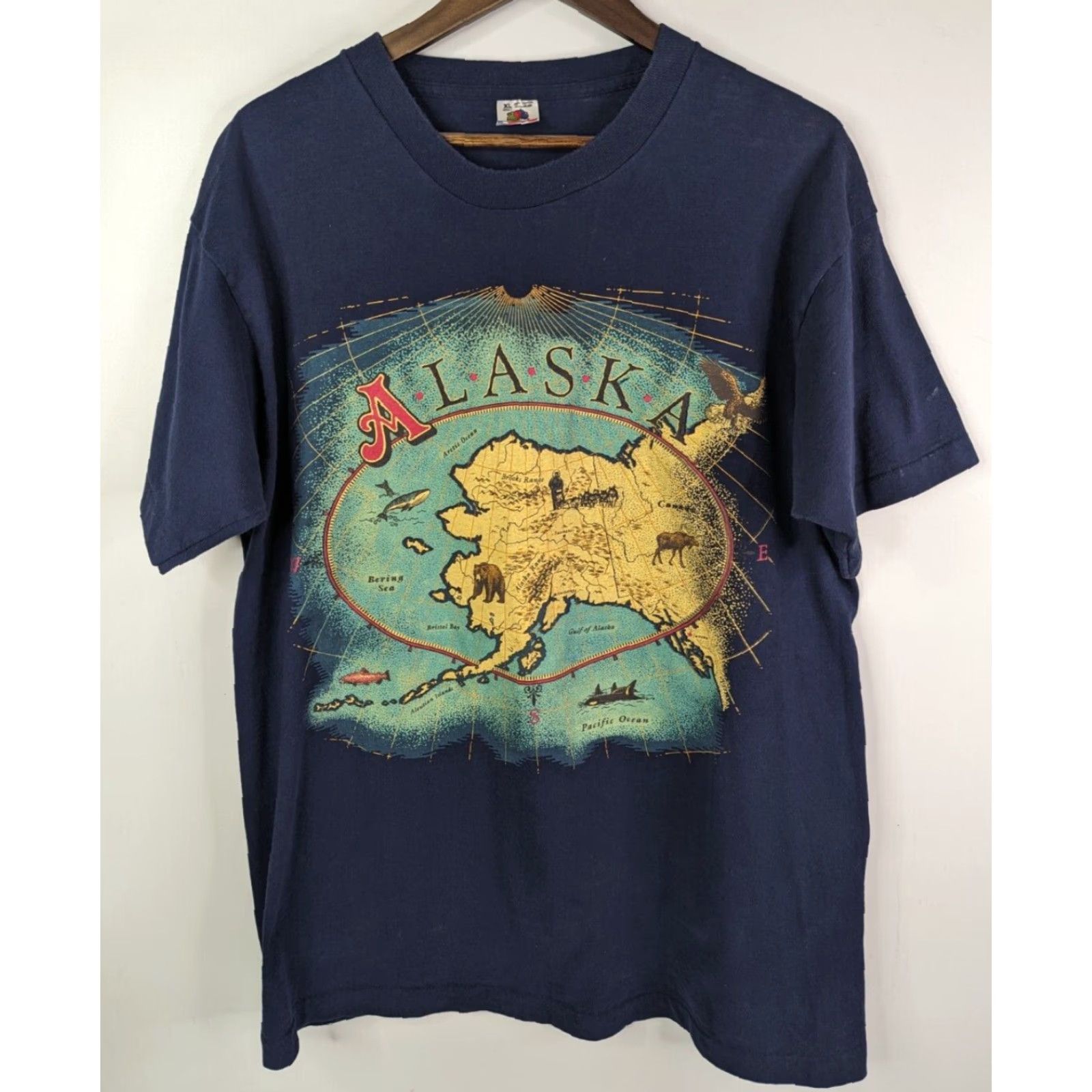 Fruit Of The Loom VINTAGE Alaska State Map Navy Blue Shirt Men's XL Size US XL / EU 56 / 4 - 2 Thumbnail
