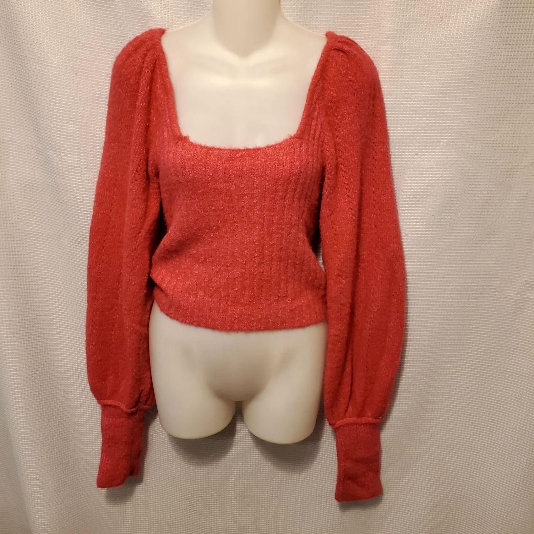 Free People Free People Katie Mix Stitch Scoop Square Neck Sweater Pink Sz M Balloon Sleeve Size M / US 6-8 / IT 42-44 - 2 Thumbnail