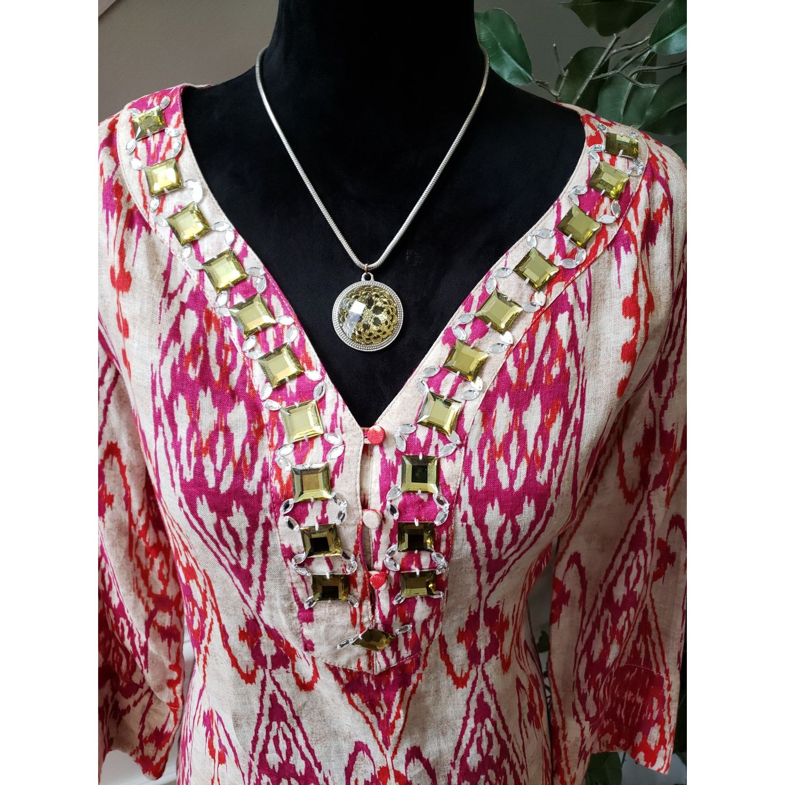 Jones New York Jones New York Signature Top S Beige Pink Ikat Print Linen Size S / US 4 / IT 40 - 3 Thumbnail