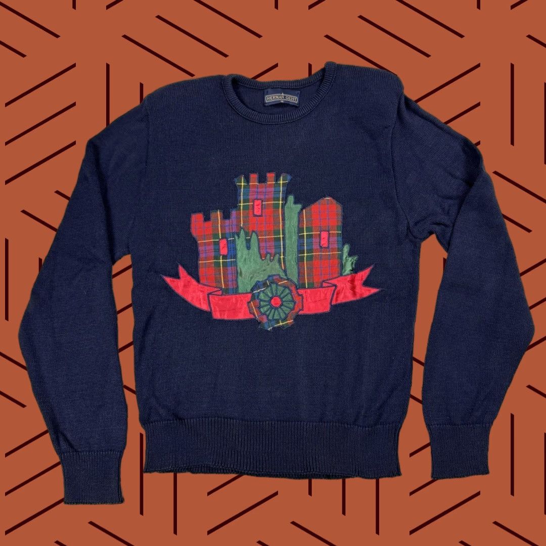 Vintage VINTAGE Herman Geist Sweater Women M Navy Embroidered Floral Knit Pullover 100% Cotton Castle Women Size M / US 6-8 / IT 42-44 - 1 Thumbnail