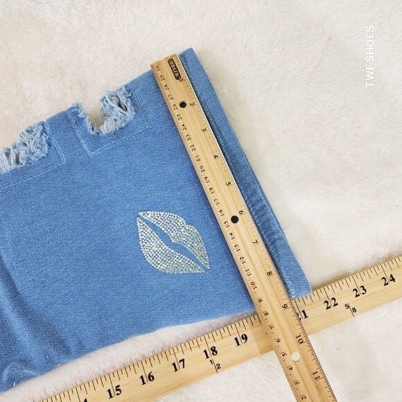 Other Kiss My - Blue Distressed Denim Thigh High Boots With Rhines Size US 6 / IT 36 - 6 Thumbnail