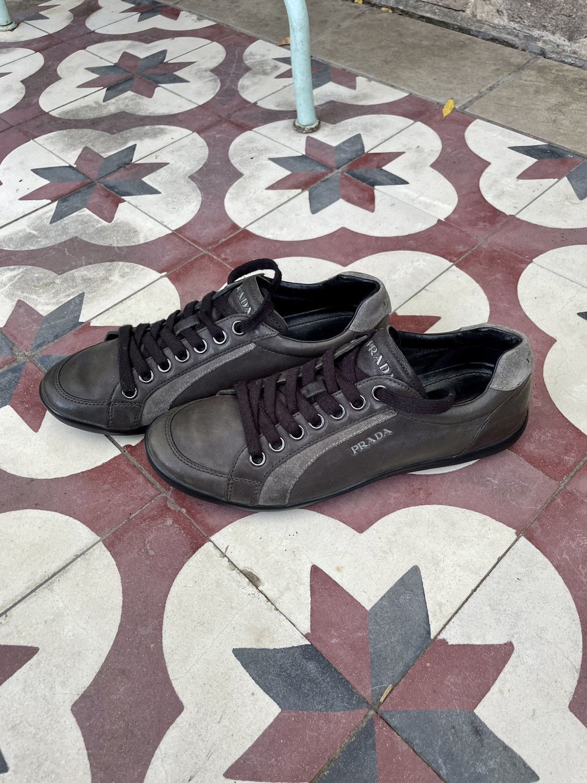 Prada Rare vintage Y2K Prada Linea Rossa khaki leather sneaker Size US 7 / EU 40 - 12 Thumbnail
