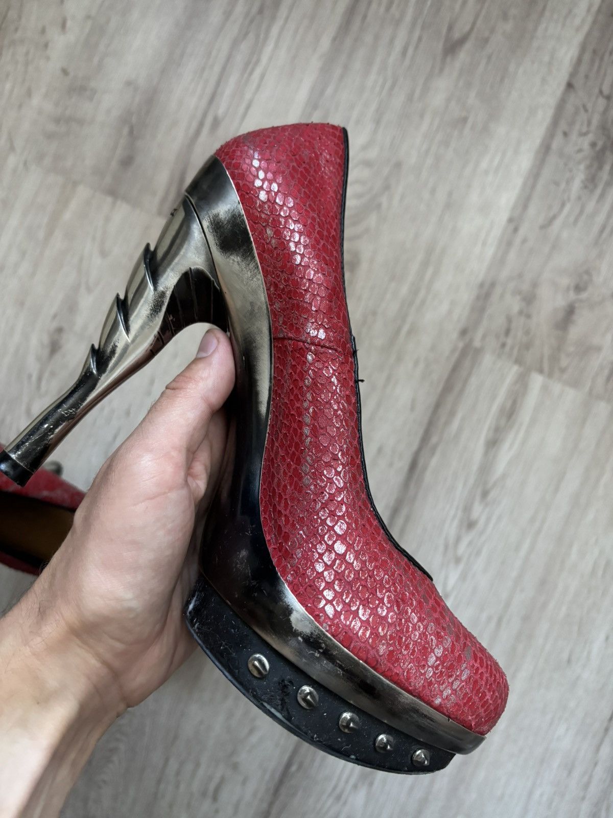New Rock Red Snake Effect New Rock Heels with Studded Platform EU 40 Size US 9 / IT 39 - 9 Thumbnail