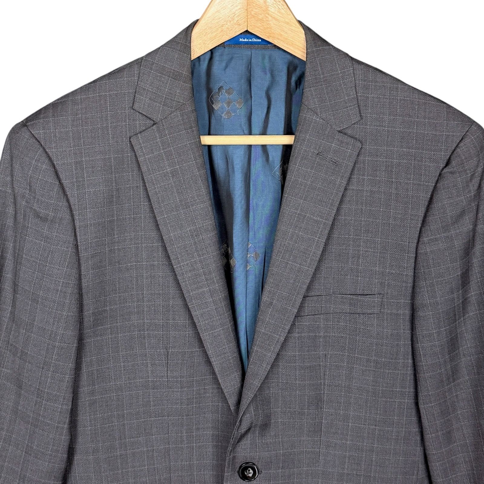 Vince Camuto Vince Camuto Gray Plaid Modern Slim Fit 100% Wool Blazer Size 36S - 3 Thumbnail