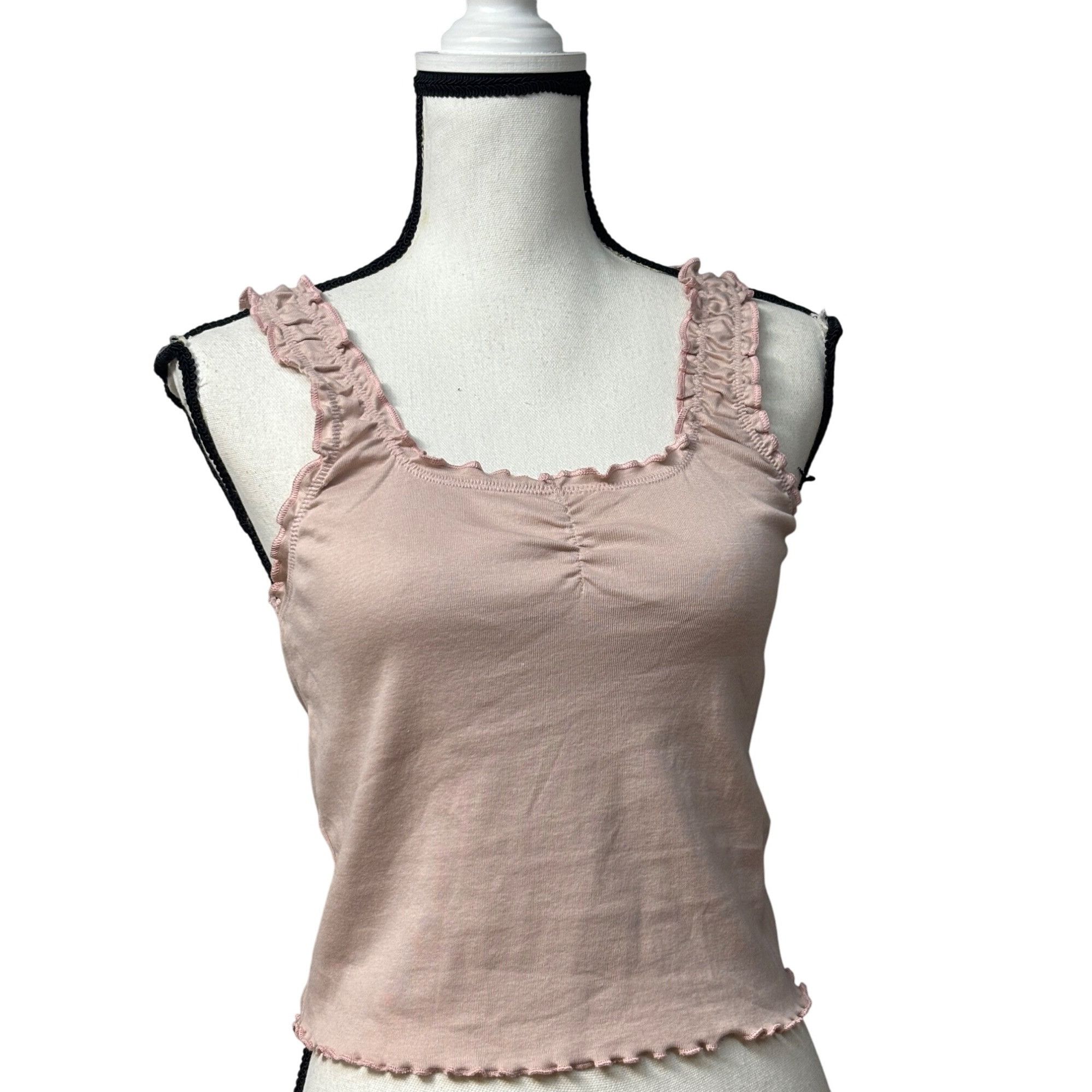Topshop Topshop Ruffled Straps Ruched Front Lettuce-Edge Tank Top, D Size L / US 10 / IT 46 - 2 Thumbnail