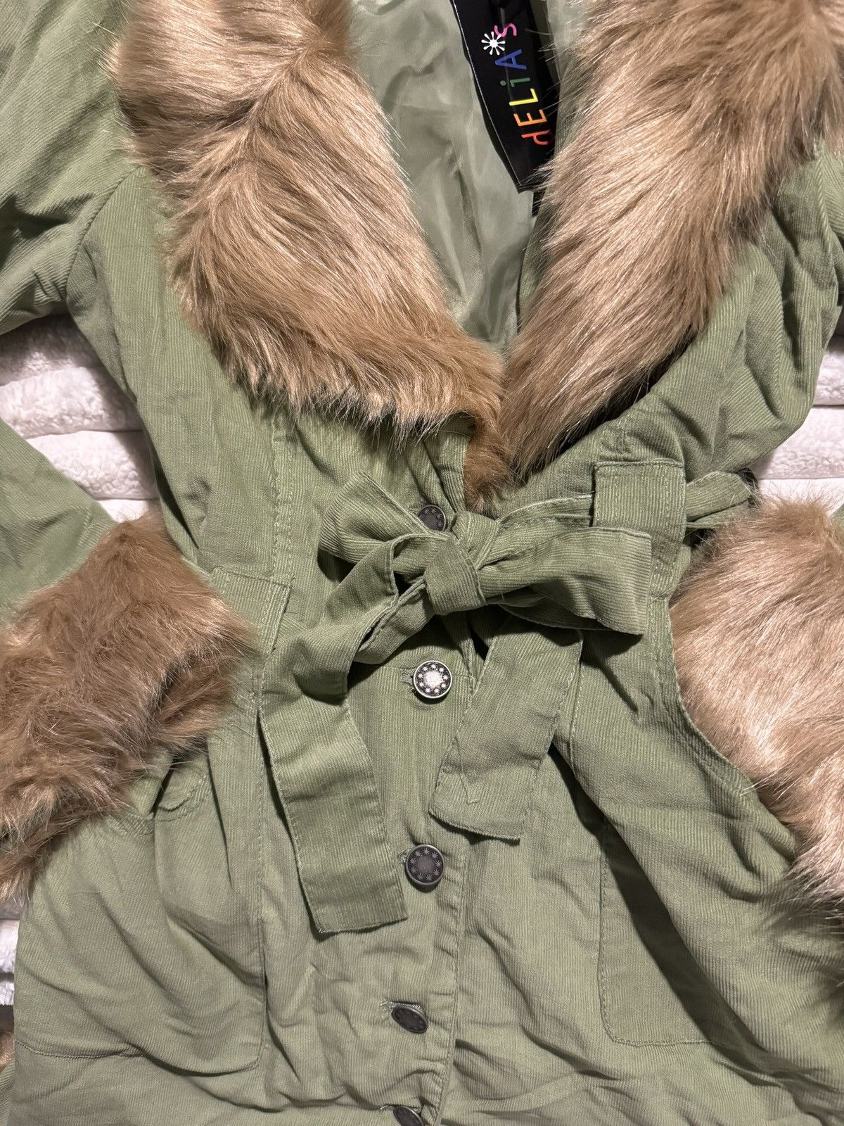Vintage dELiA*s Daisy Dear Sherpa green cord mohair retro peacoat 90 Size XS / US 0-2 / IT 36-38 - 6 Thumbnail