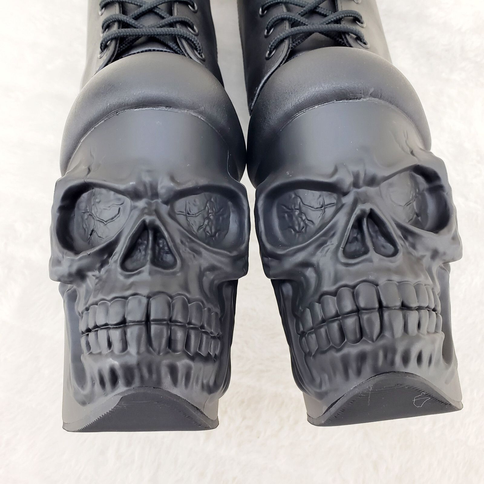 Other Rapture Black Matte Skull & Bones 8" High Heel Platform Ankl Size US 6 / IT 36 - 7 Thumbnail