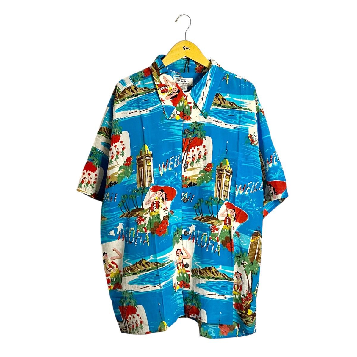 Mambo × Sun Surf Avanti Rayon Aloha Shirt - Blue Island Scene with Hula Girl Size US XL / EU 56 / 4 - 2 Thumbnail