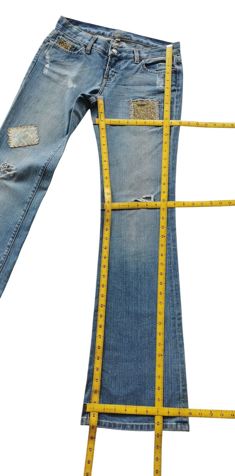 Bebe RARE Flared Bebe Denim Carmen Patchwork Jeans Size 29" - 14 Thumbnail