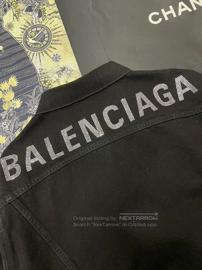 Balenciaga Balenciaga Black and gray denim jacket with large rhinesto Size XXS / US 00 / IT 34 - 3 Thumbnail