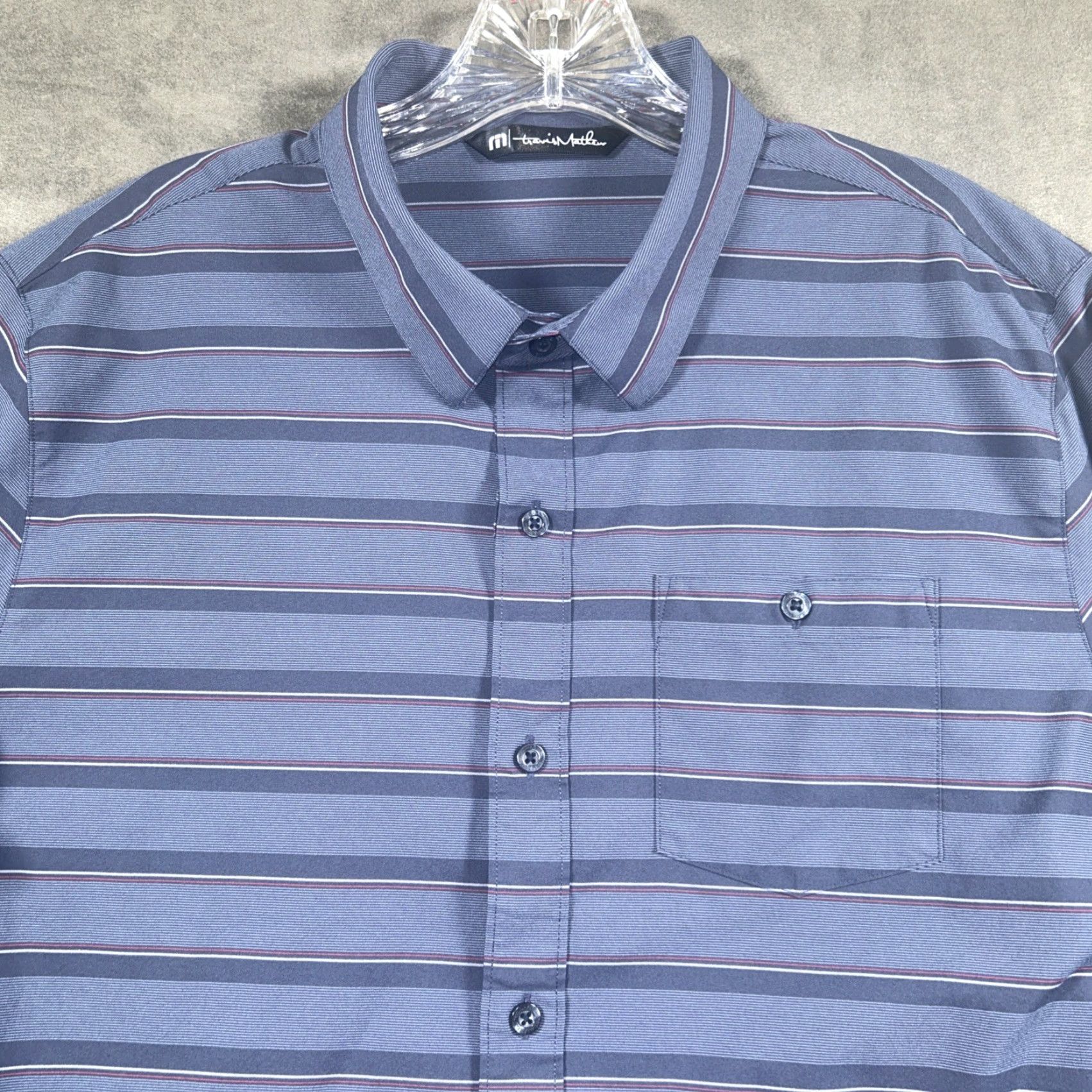 TravisMathew Travis Mathew Shirt Long Sleeve Button-Up Mens L Striped Blue Gray Polyester Size US L / EU 52-54 / 3 - 2 Thumbnail