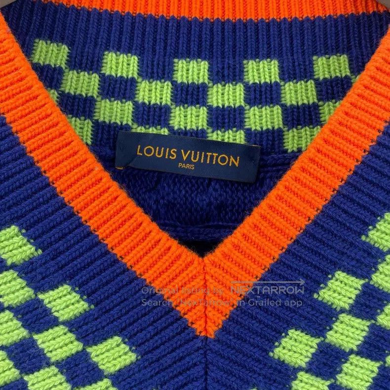 Louis Vuitton Louis Vuitton Blue checkerboard arm logo jacquard knit swe Size US XS / EU 42 / 0 - 3 Thumbnail