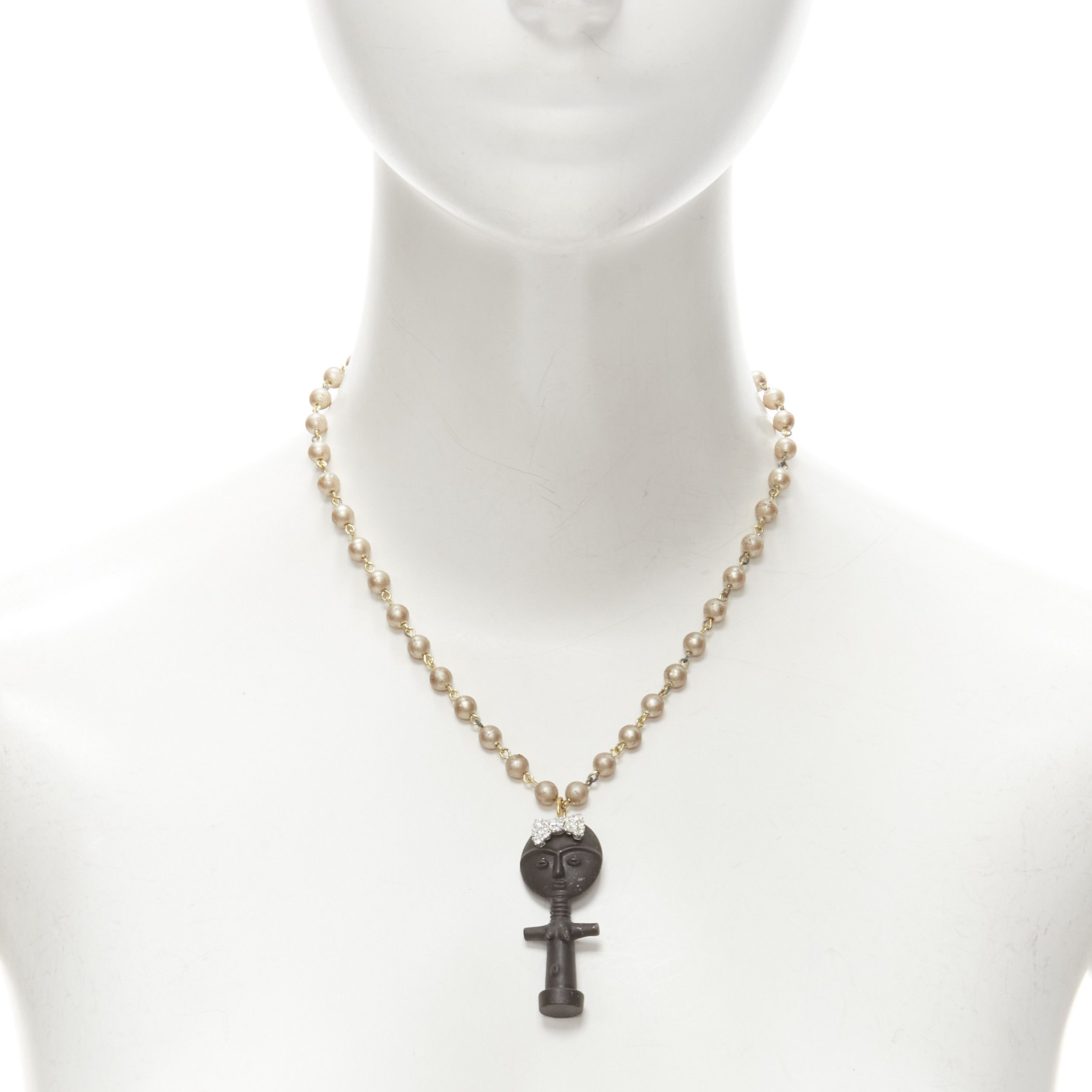 Other LE BIJOUX DE SOPHIE black crystal aboriginal statue pearl chain necklace Size ONE SIZE - 1 Thumbnail