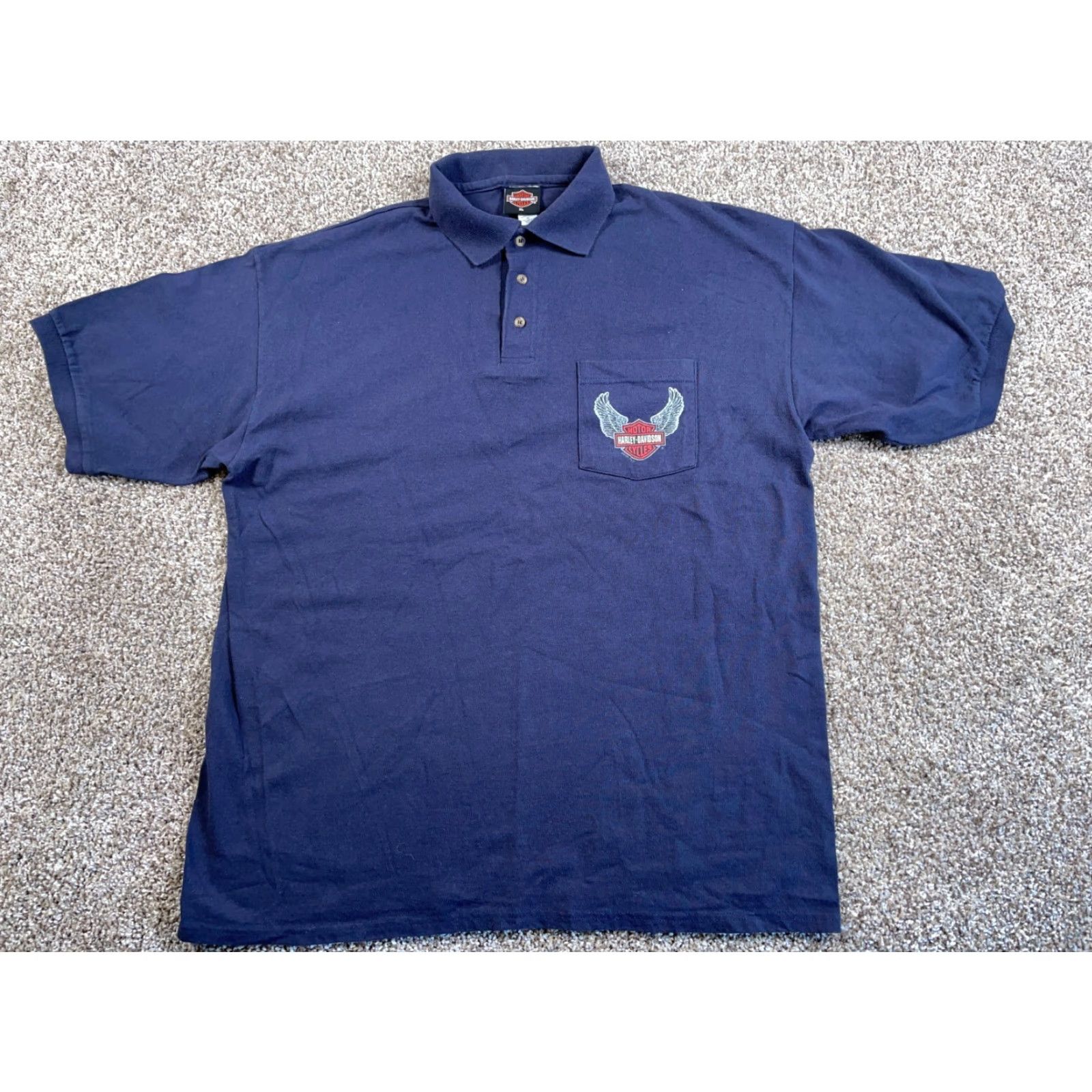 Harley Davidson VINTAGE Harley-Davidson Pocket Polo Shirt Adult XL Dark Blue Biker 2001 Mens Size US XL / EU 56 / 4 - 3 Thumbnail