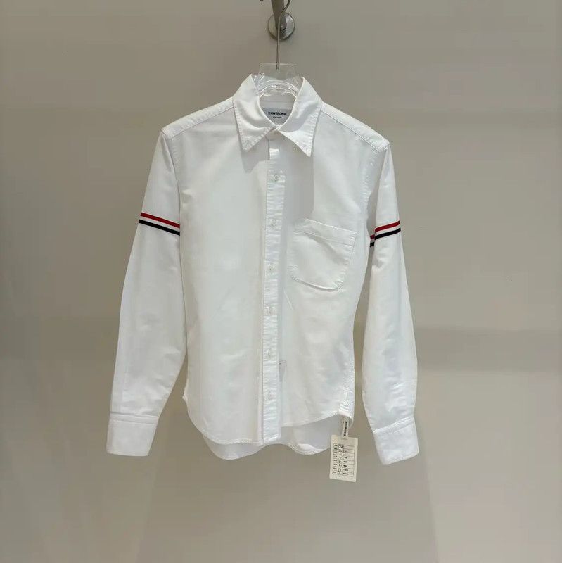 Thom Browne Thom Browne White Cotton Striped Long Sleeve Shirt 0089 Size US M / EU 48-50 / 2 - 1 Thumbnail