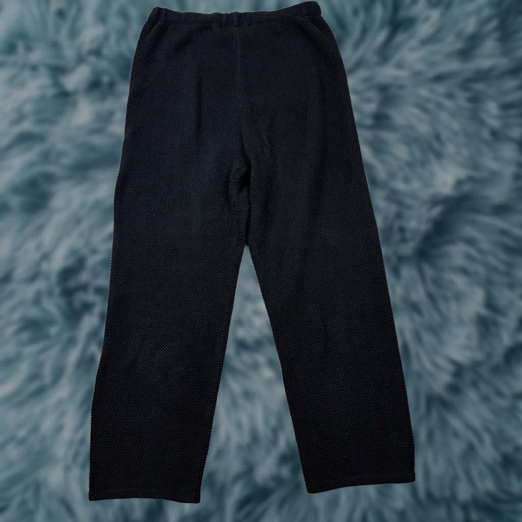Vintage Chris Triola Black Cotton Knit Pants High Rise Straight Leg USA Made Women 29 Inseam 27.5 Dress Pants Knit Solid Black Front Flat Front Pull On Size 29" - 1 Thumbnail