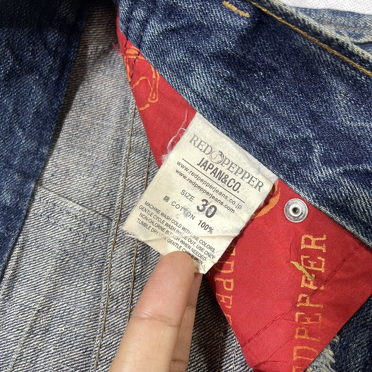 Japanese Brand Red Pepper Skull Stud Distressed Selvedge Waist Denim Pant Size US 31 - 14 Thumbnail