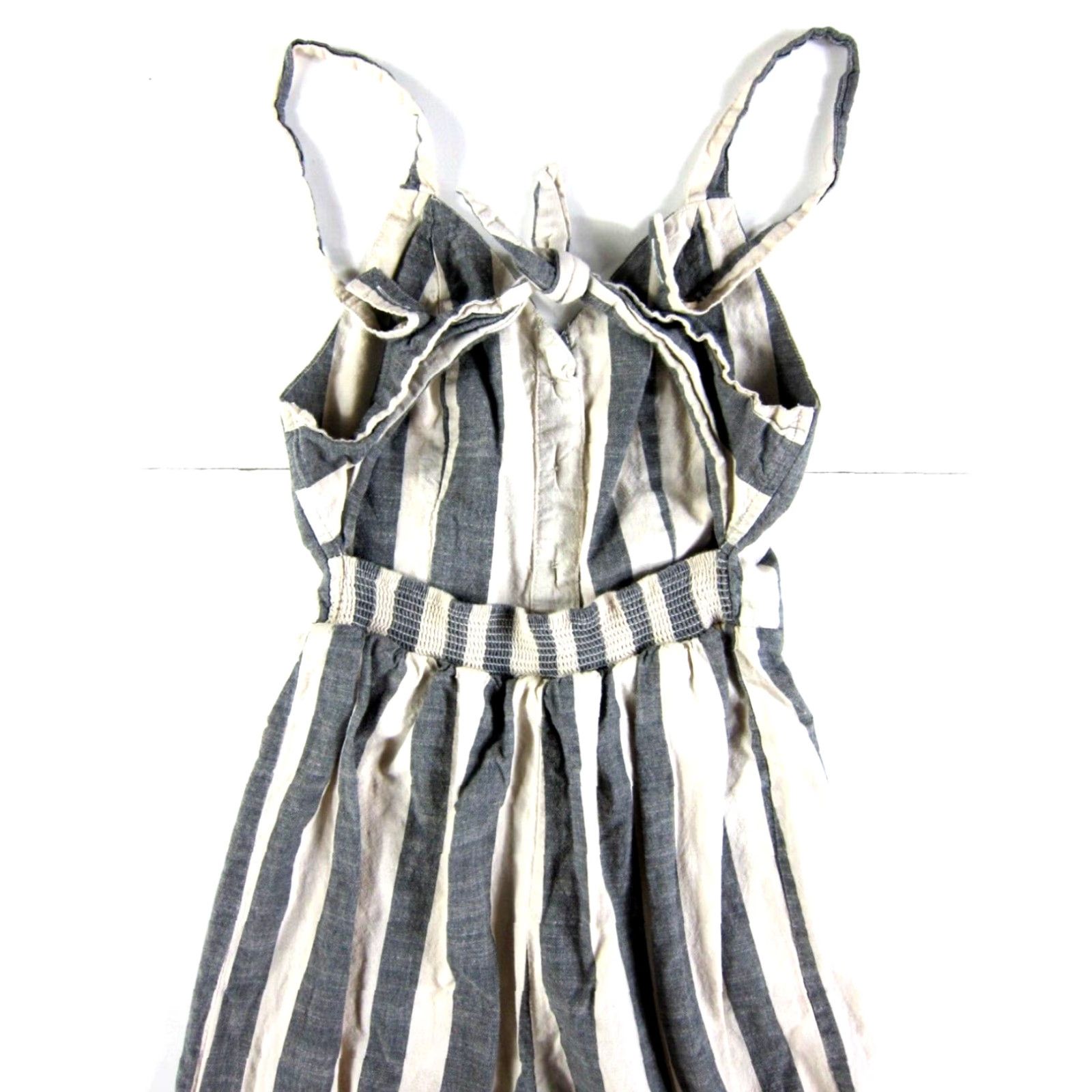 Vintage Japna 100% Cotton Ivory Blue Stripe Pocket Wide Leg Romper Jumpsuit Size XS Size 26" / US 2 / IT 38 - 5 Thumbnail