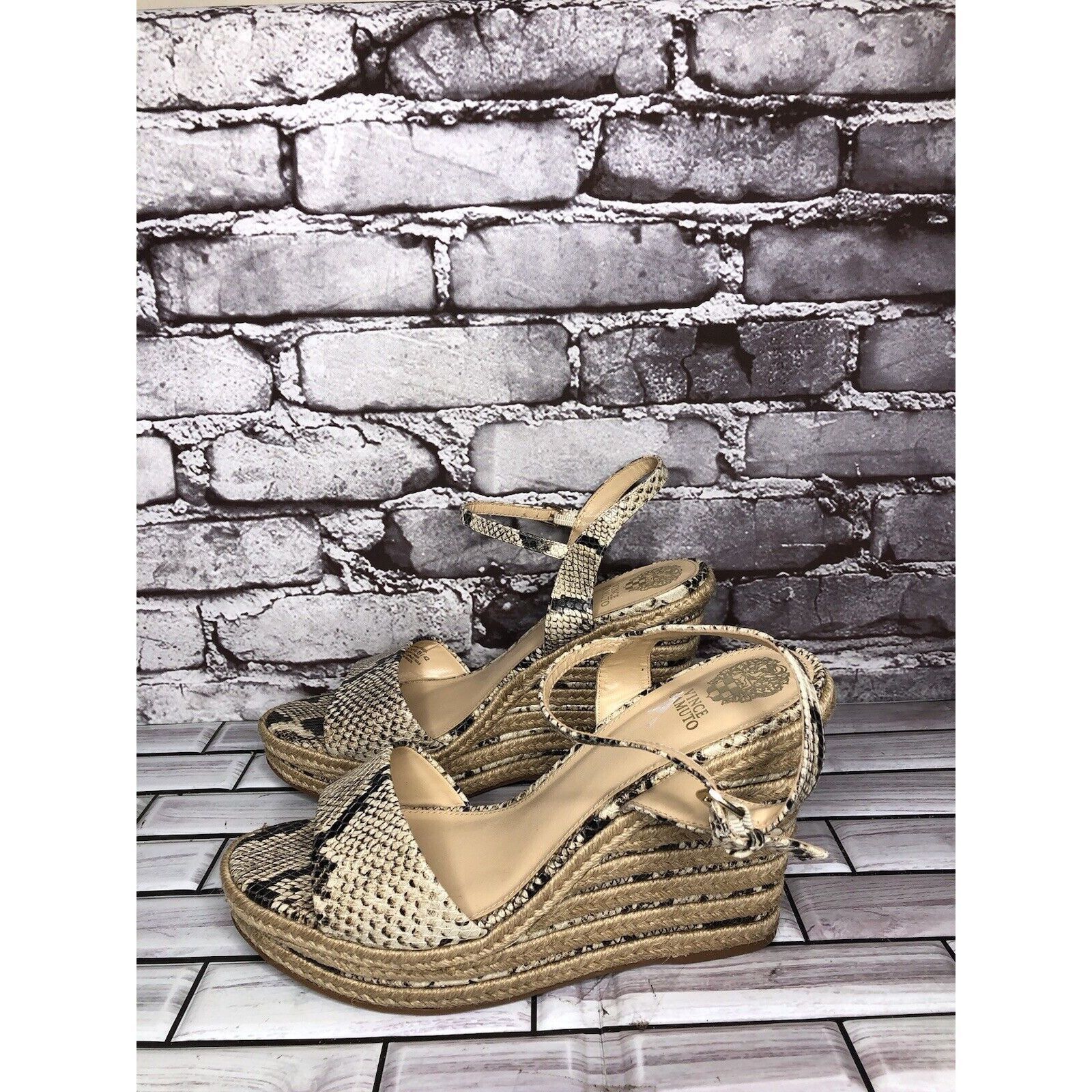 Vince Camuto Vince Camuto Marybell Ivory Leather Snake Wedge Espadrilles Size US 10.5 / IT 40.5 - 1 Thumbnail