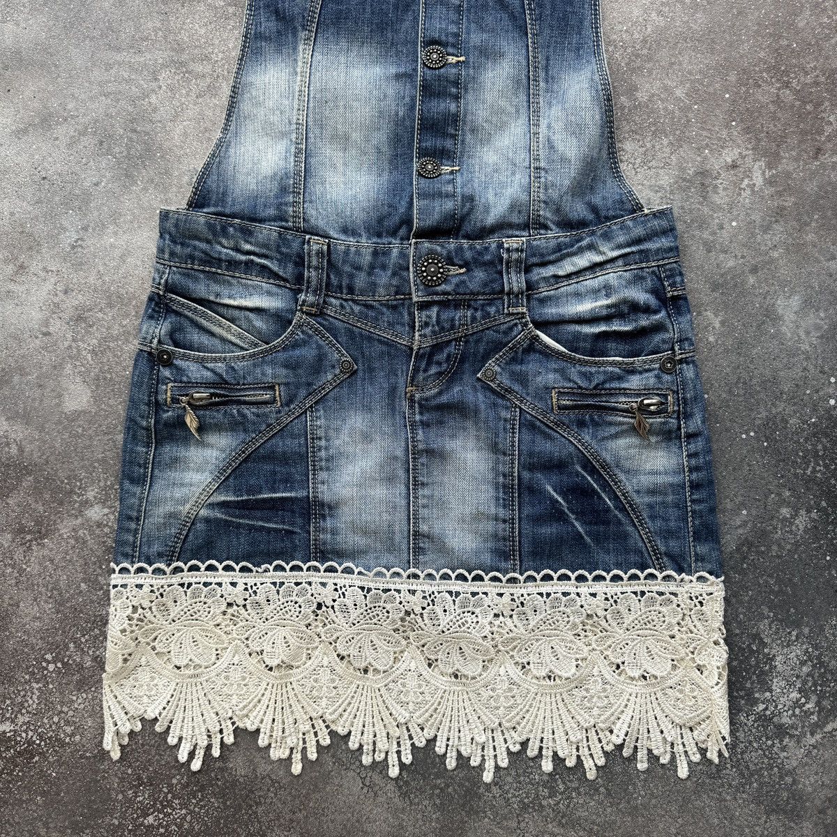 Roberto Cavalli Just Cavalli Vintage Y2K Lace Denim Overall Mini Dress Size M / US 6-8 / IT 42-44 - 4 Thumbnail