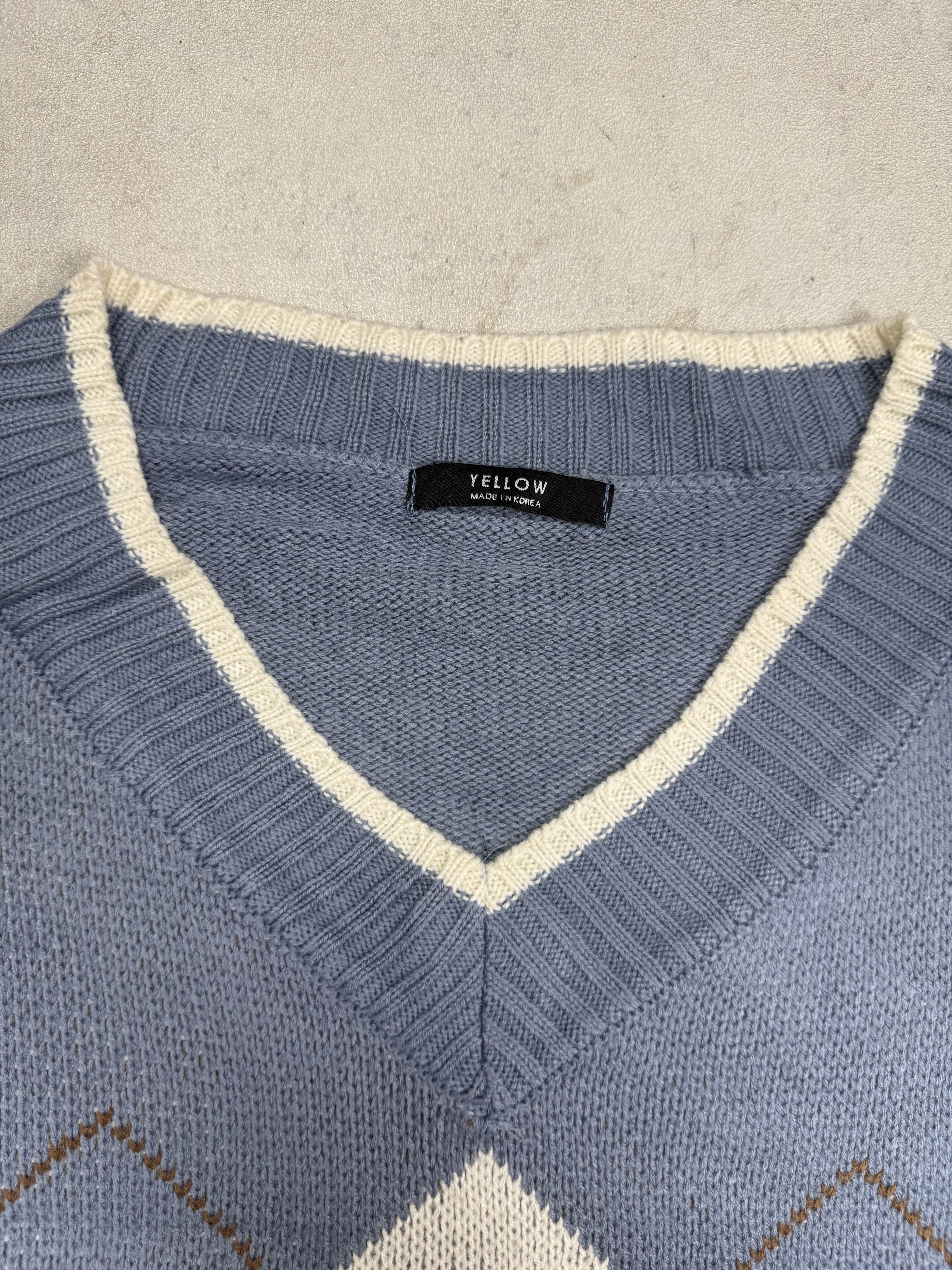 Vintage Vintage Argyle Knit Sweater Blue / White Diamond Pattern Size US L / EU 52-54 / 3 - 5 Thumbnail