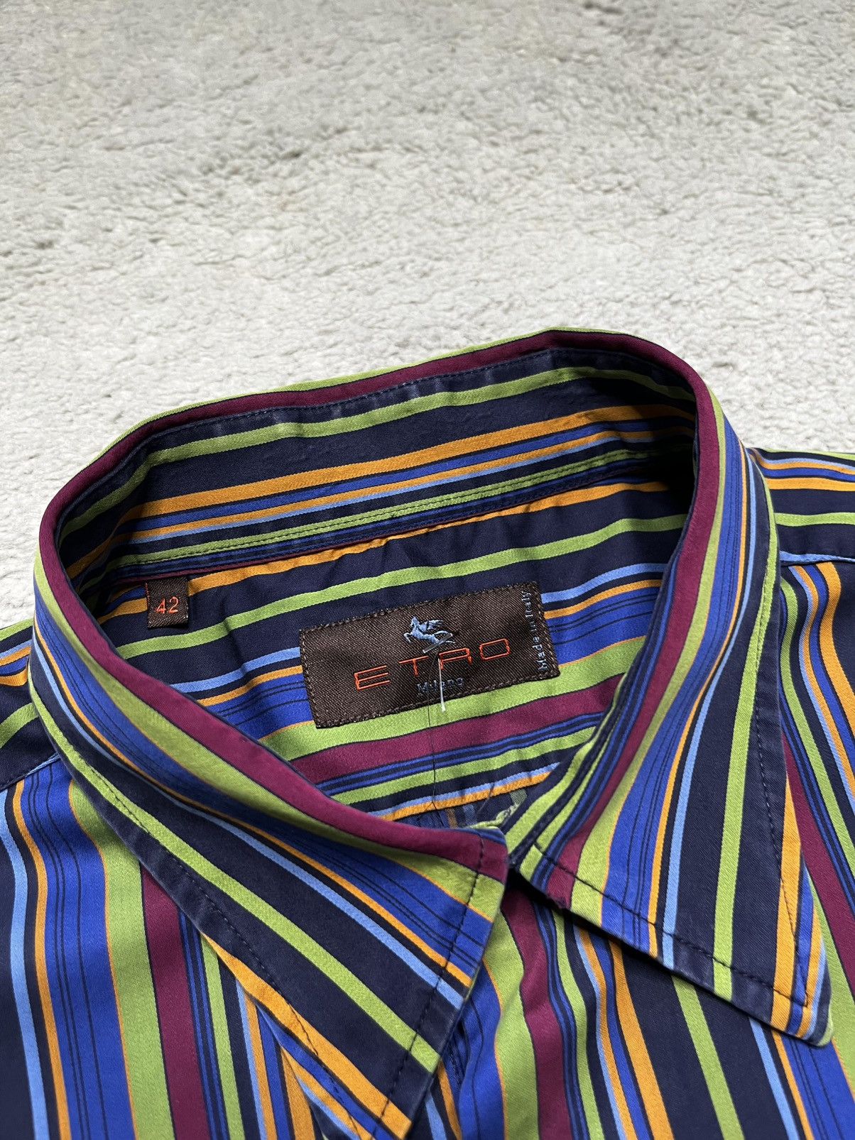Etro Vintage Green Blue Striped Etro Button Up shirt Designer Size US XL / EU 56 / 4 - 3 Thumbnail