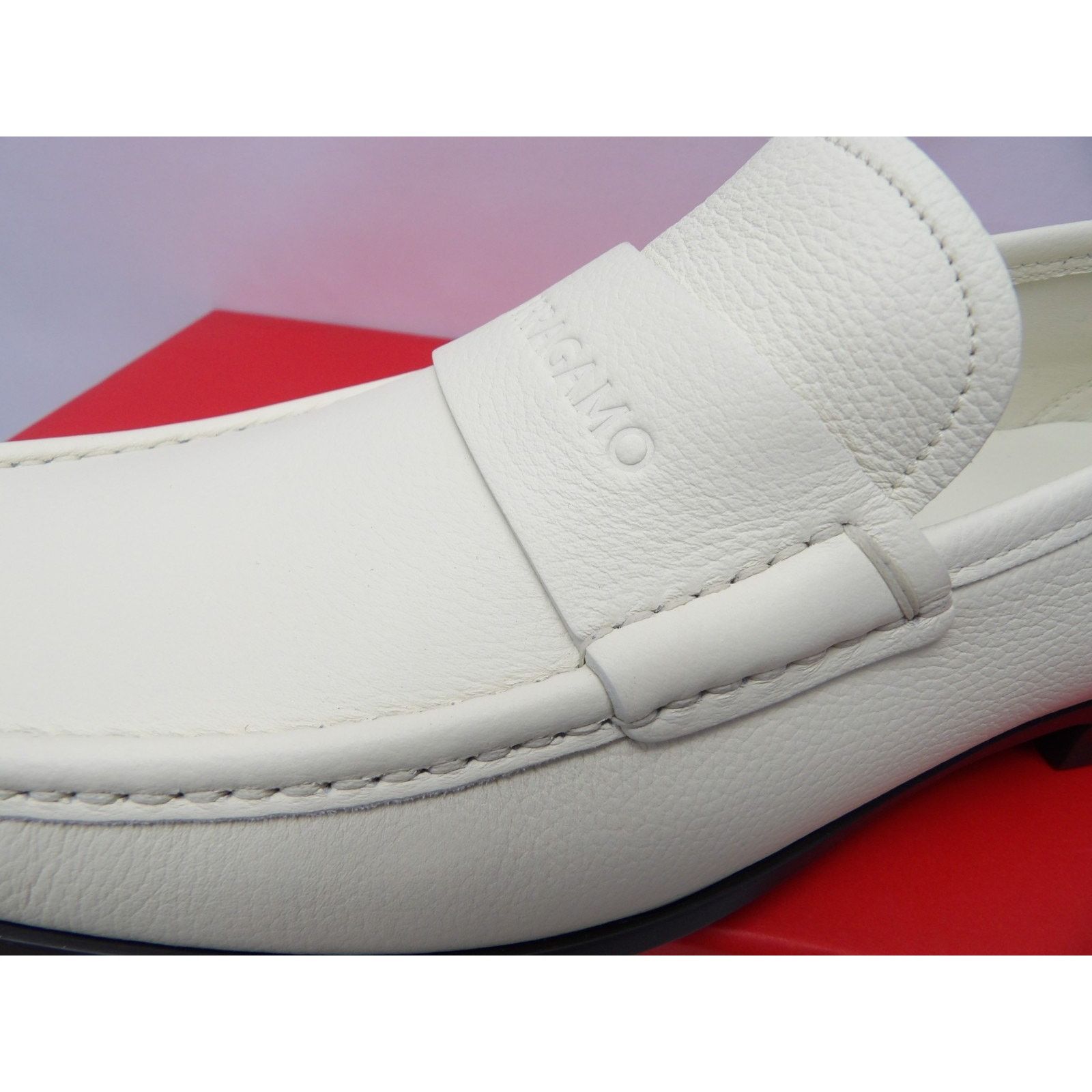 Salvatore Ferragamo FERRAGAMO DUPONT OFF WHITE LEATHER LOGO LOAFERS 11.5 EE ITAL Size US 12.5 / EU 45-46 - 9 Thumbnail