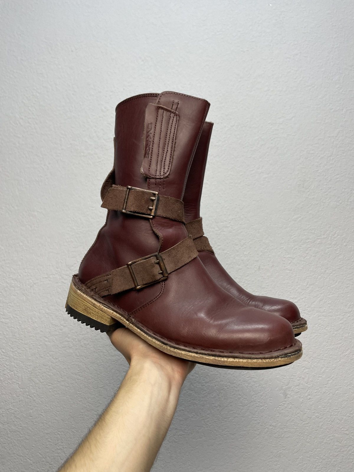 Vintage Rick Owens Vibe Burgundy Leather Moto Biker Boots
