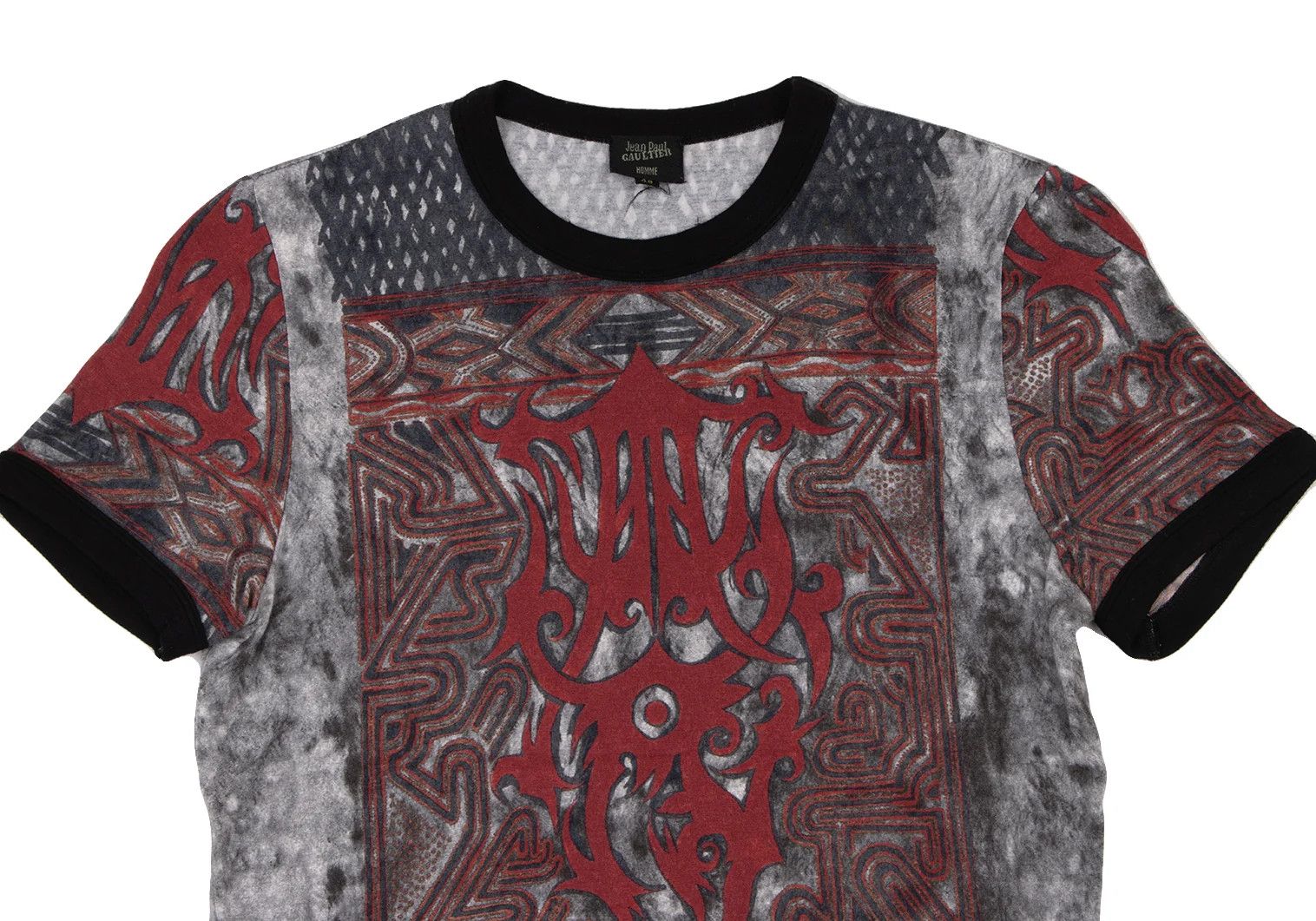 Jean Paul Gaultier Tribal Print Ringer T-Shirt in Black, White, and Red Size US M / EU 48-50 / 2 - 2 Thumbnail